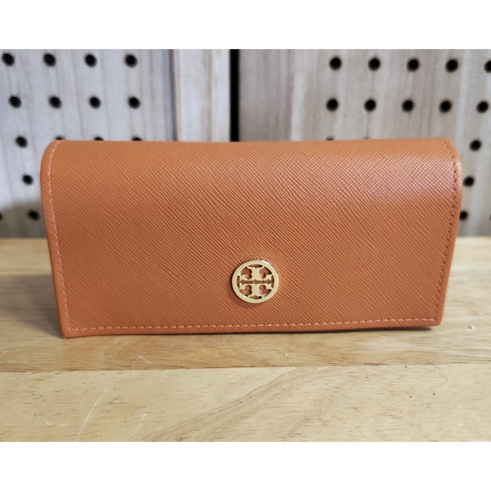 TORY BURCH Eyeglasses Case Glasses Sunglasses Orange w/ Gold Logo Fashion Luxury
